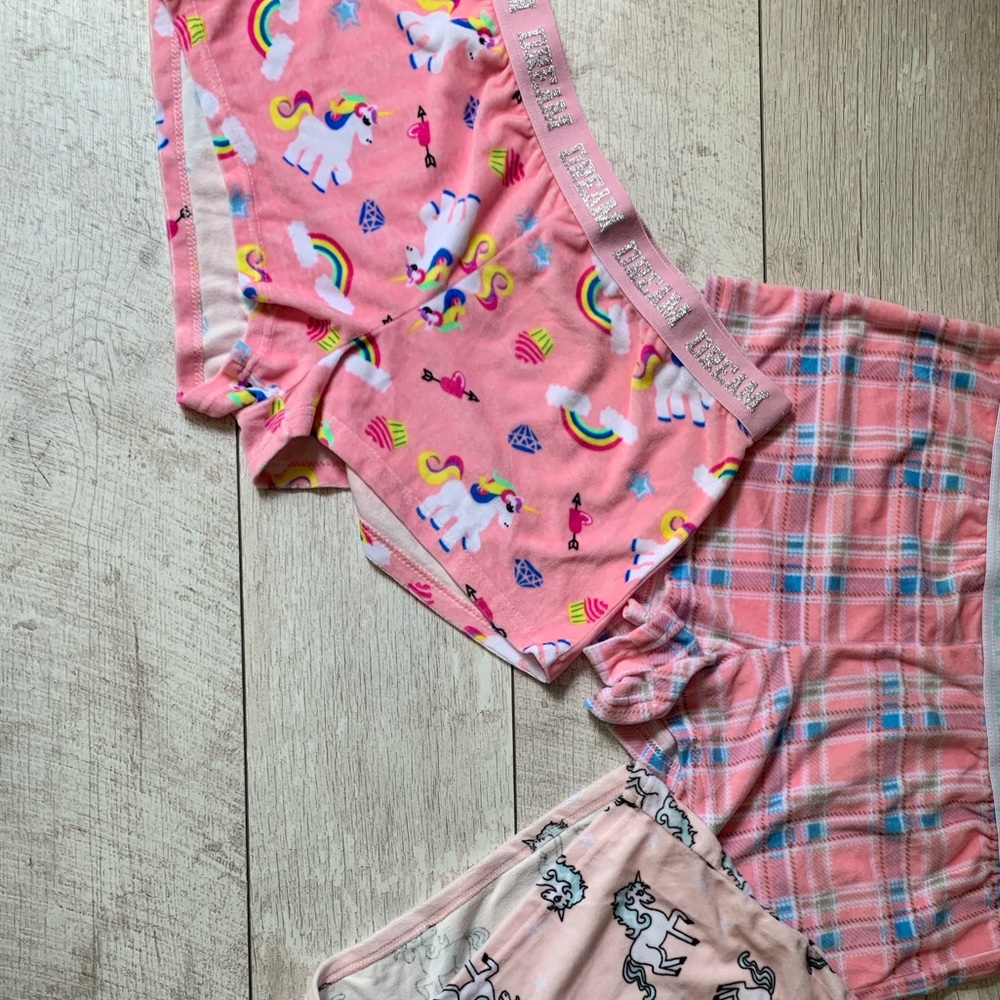 3/$30 3 pr fleece lounge shorts unicorn and plaid